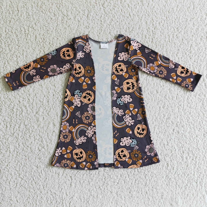 GT0044 Pumpkin Flowers Rainbow Print Girls Halloween Jackets Cardigans Top