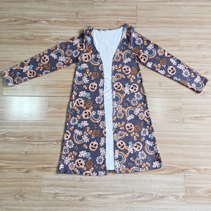 GT0045 Pumpkin Flowers Rainbow Print Woman Halloween Jackets Cardigans Top