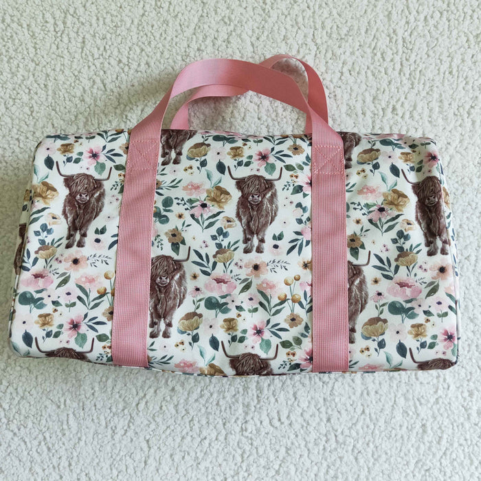 Gym floral highland cow print bag     BA0008 Overnight Bags