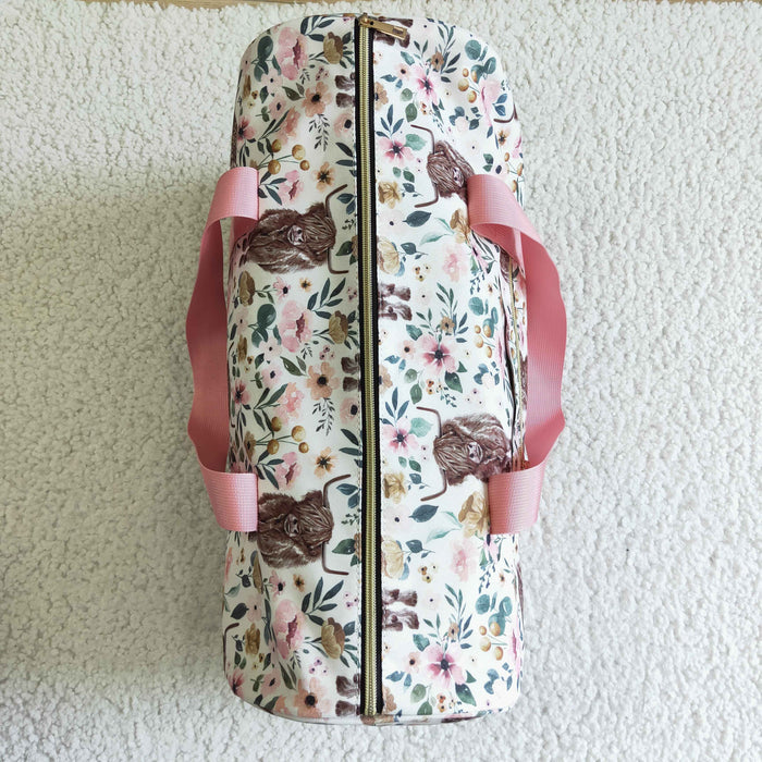 Gym floral highland cow print bag     BA0008 Overnight Bags