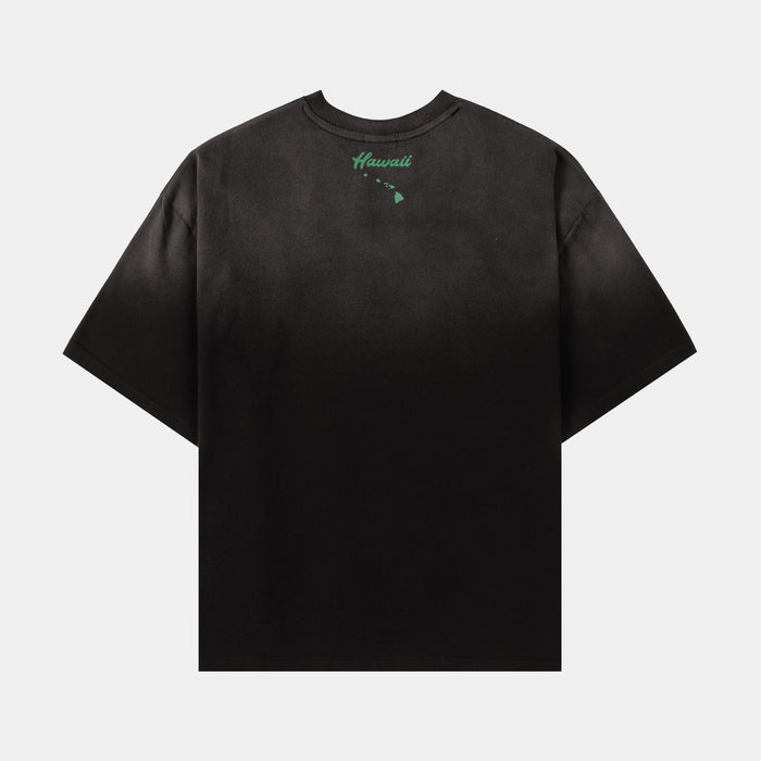 Hawaii Premium Washed Mens Short Sleeve Shirt (Black/Green)