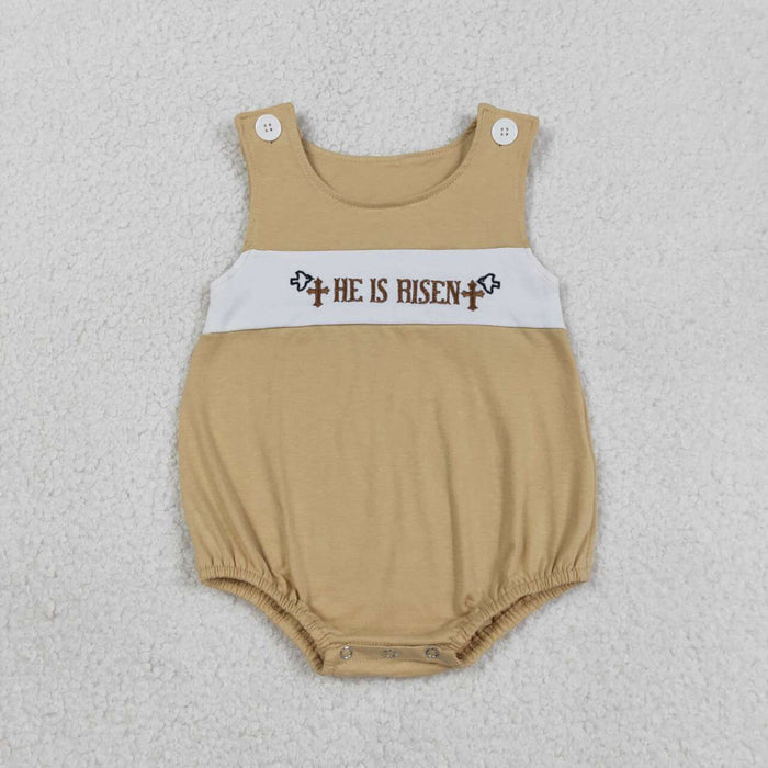 He is Risen Embroidery Baby Boys Easter Bubble Romper