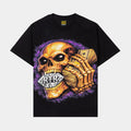 Hello? Rhinestone Mens Short Sleeve Shirt (Black/Purple)