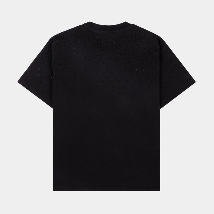 Hello? Rhinestone Mens Short Sleeve Shirt (Black/Purple)
