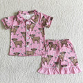 Highland Cow Pink Girls Summer Button Pajamas   B11-28