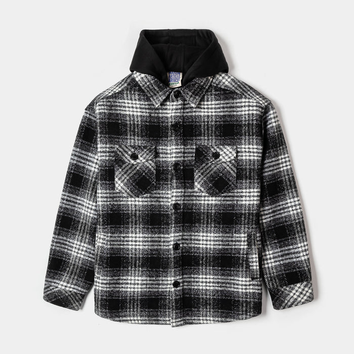 Hooded Flannel Mens Jacket (Black/White)