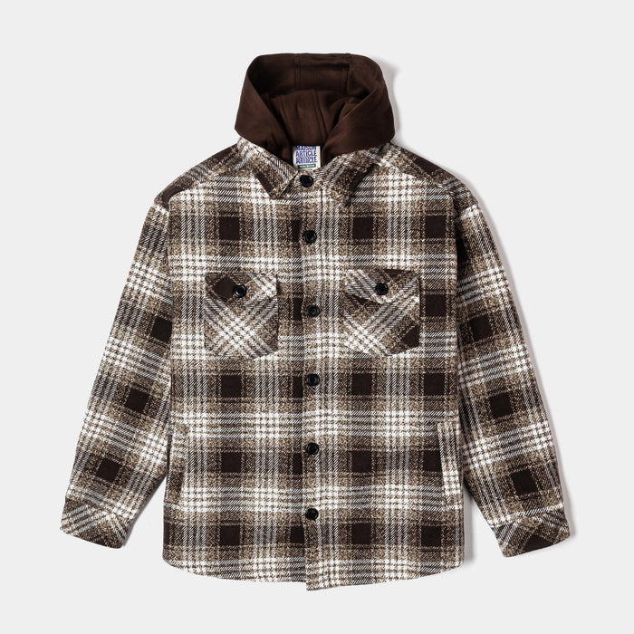 Hooded Flannel Mens Jacket (Brown/White)