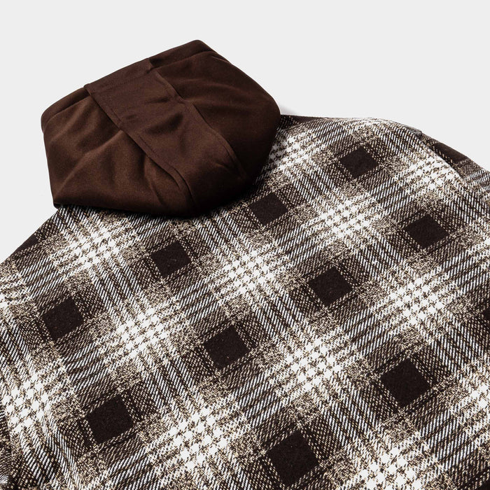 Hooded Flannel Mens Jacket (Brown/White)