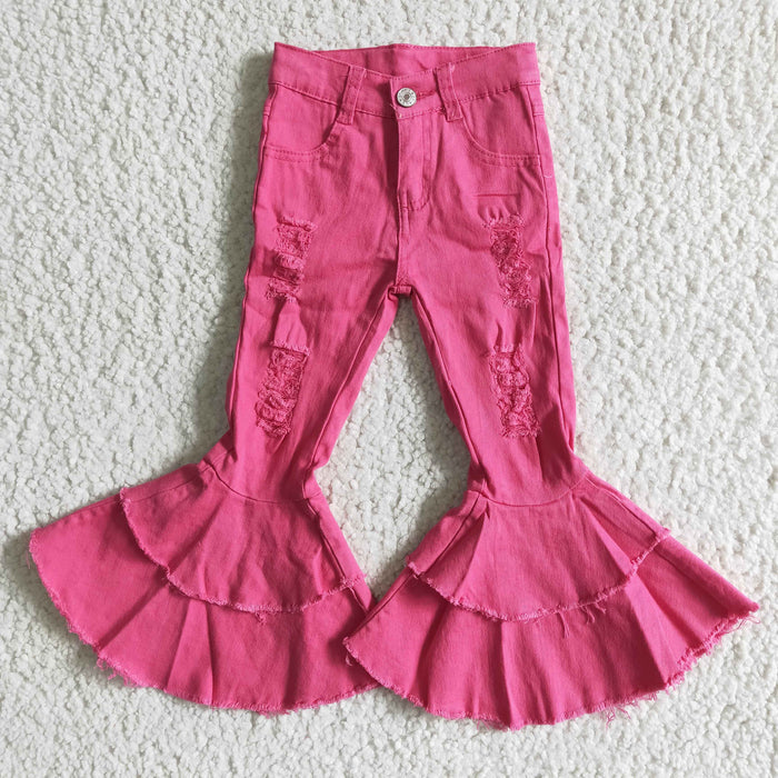 Hot pink denim bell bottom jeans  D14-14