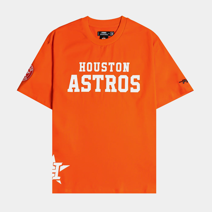 Houston Astros All Pro Wordmark Drop Shoulder Mens Short Sleeve Shirt (Orange/White)