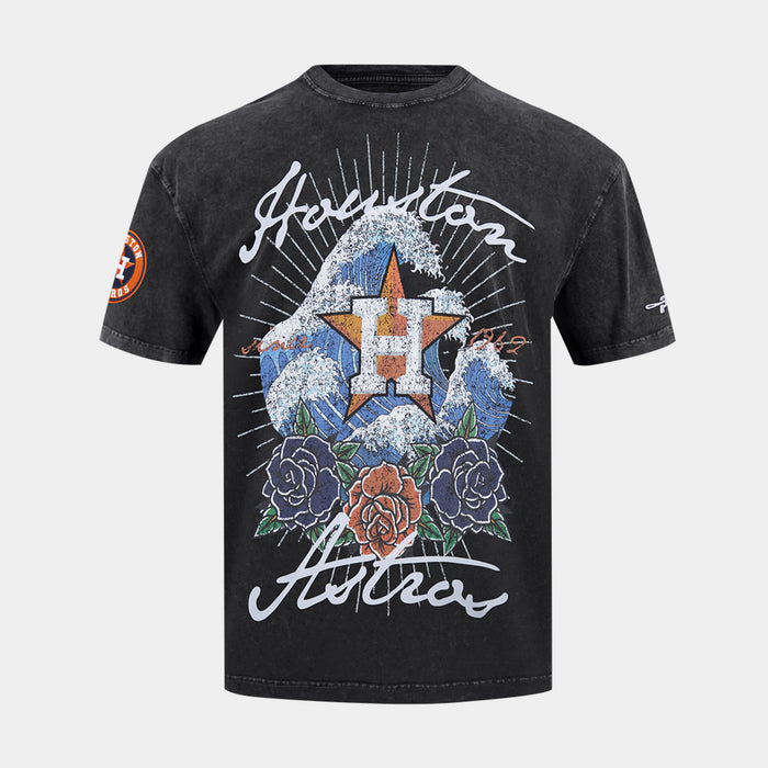 Houston Astros Waves And Roses Drop Shoulder Mens Short Sleeve Shirt (Grey/White)