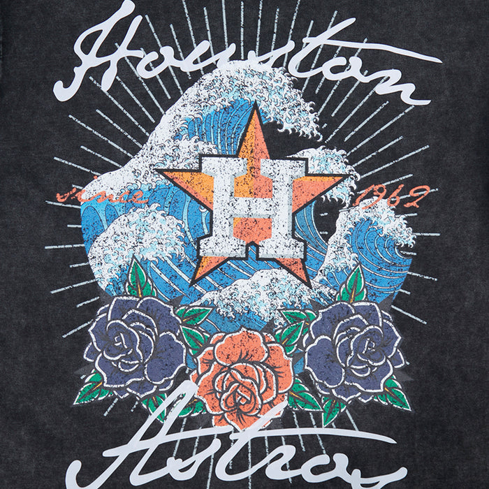 Houston Astros Waves And Roses Drop Shoulder Mens Short Sleeve Shirt (Grey/White)