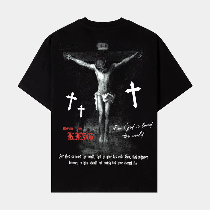Jesus Is King Mens Short Sleeve Shirt (Black/Red)