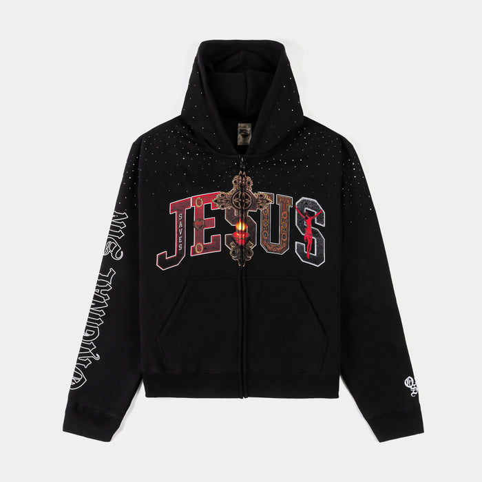 Jesus Letters Zip Up Mens Hoodie (Black/White)