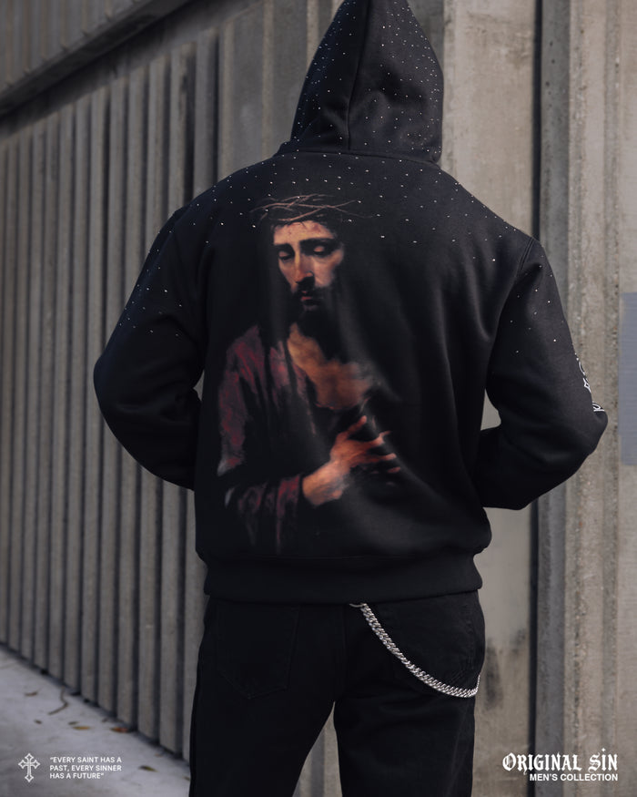 Jesus Letters Zip Up Mens Hoodie (Black/White)