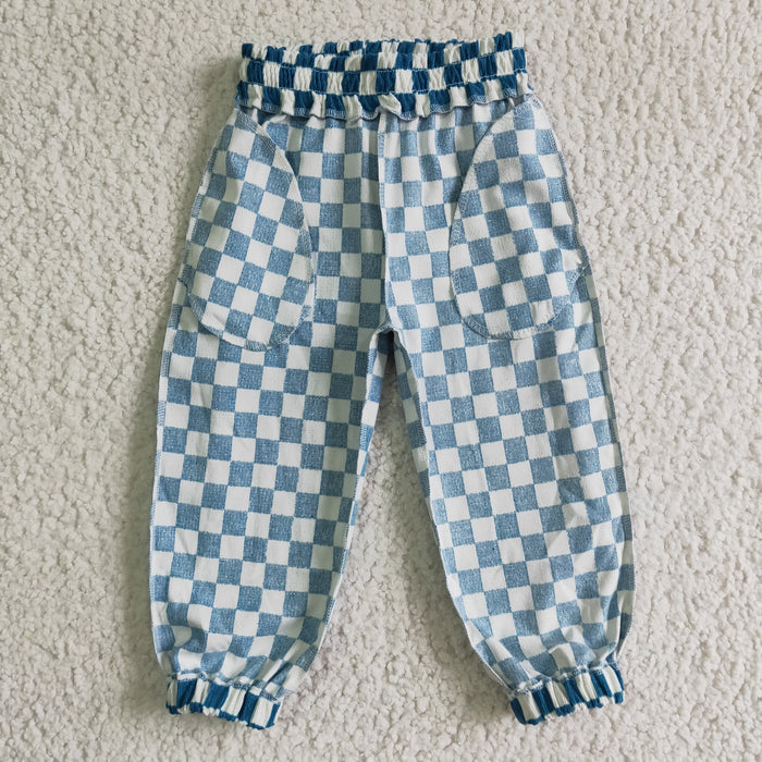Kids cotton checkerboard print pants P0018