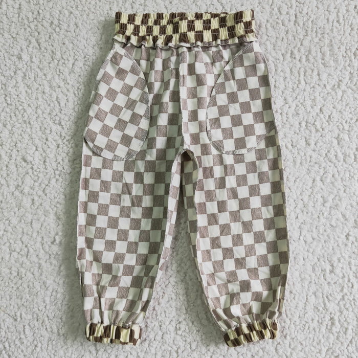 Kids cotton checkerboard print pants  P0021