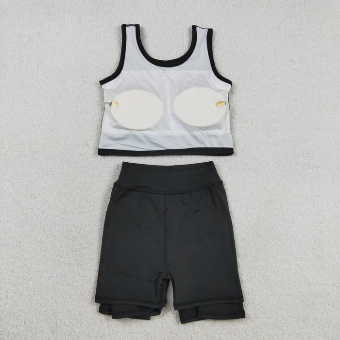 Kids Girls Black Solid Color Tank Top with Skort Active Outfit