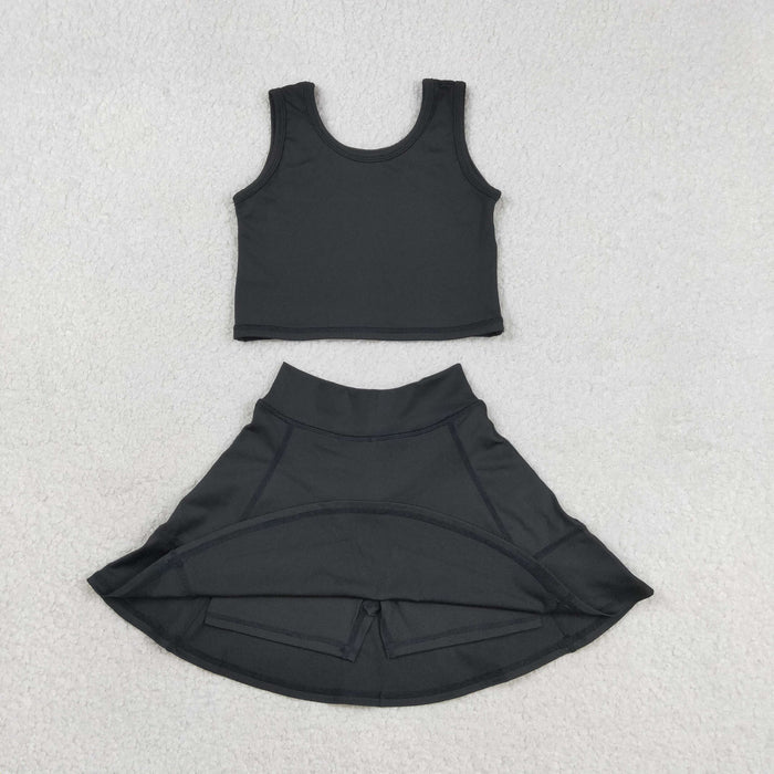 Kids Girls Black Solid Color Tank Top with Skort Active Outfit