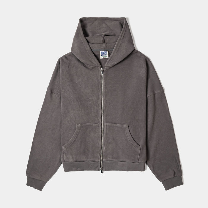 Knit Fleece Zip Up Mens Hoodie (Washed Grey)