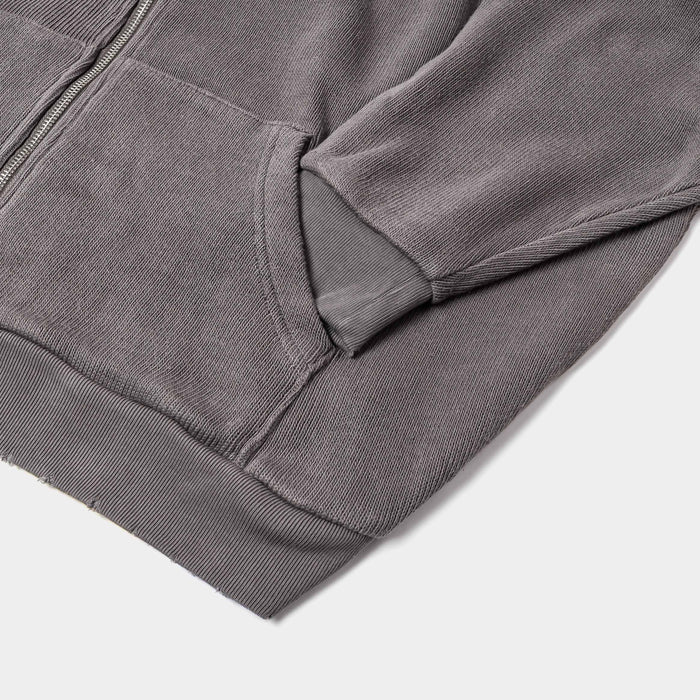 Knit Fleece Zip Up Mens Hoodie (Washed Grey)