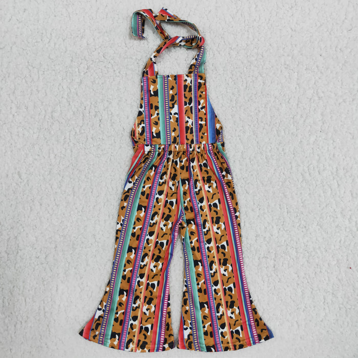 Leopard Colorful Stripes Baby Girls Halter Summer Jumpsuit  B6-24