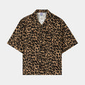 Leopard Round Shoulder Button Up Mens Short Sleeve Shirt (Brown/Beige)