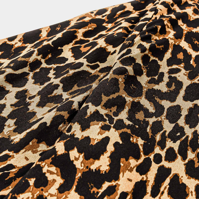 Leopard Round Shoulder Button Up Mens Short Sleeve Shirt (Brown/Beige)