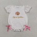 Life is Golden Baby Girls Cute puppy Short Sleeve Bubble Romper