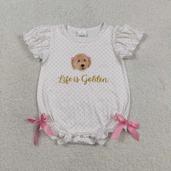 Life is Golden Baby Girls Cute puppy Short Sleeve Bubble Romper