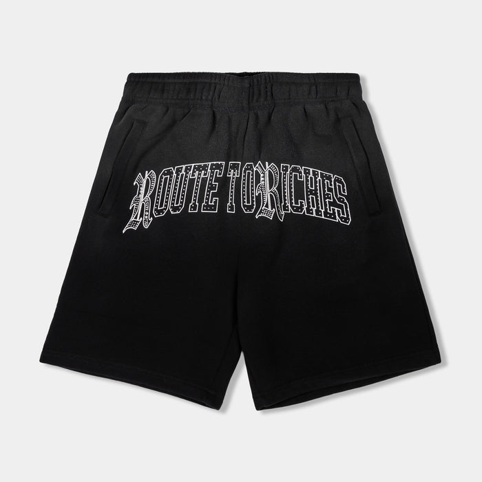 Logo Long Fleece Washed Mens Shorts (Black/Black)
