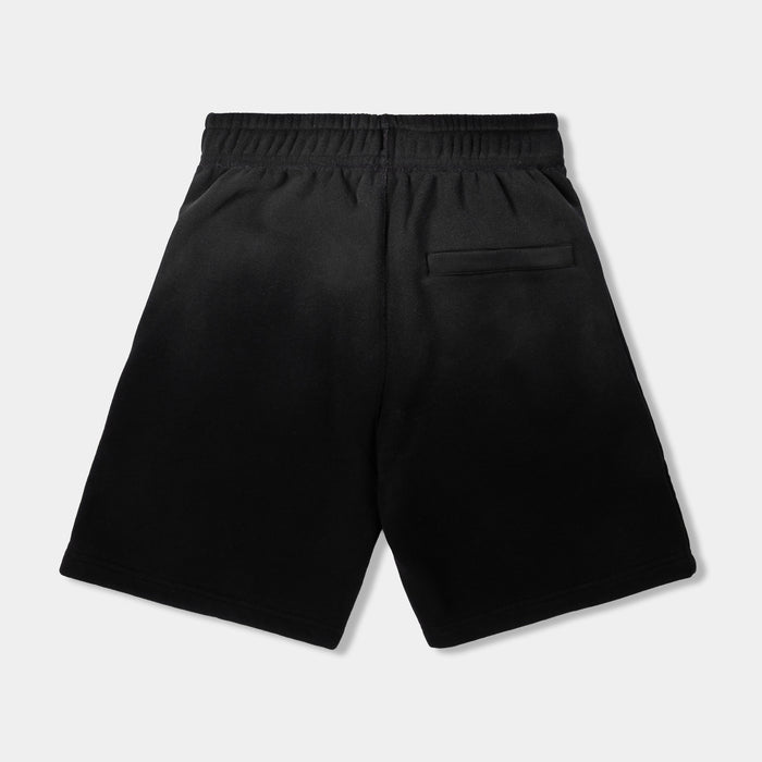 Logo Long Fleece Washed Mens Shorts (Black/Black)