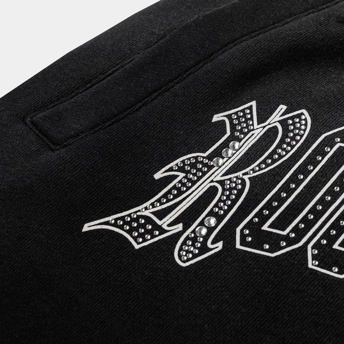 Logo Long Fleece Washed Mens Shorts (Black/Black)