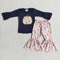 Long sleeve bell bottom pants pumpkin embroideried outfits  6 A9-15