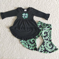 Long sleeve black cotton St. Patrick Days' hi-low outfits 6 A30-27
