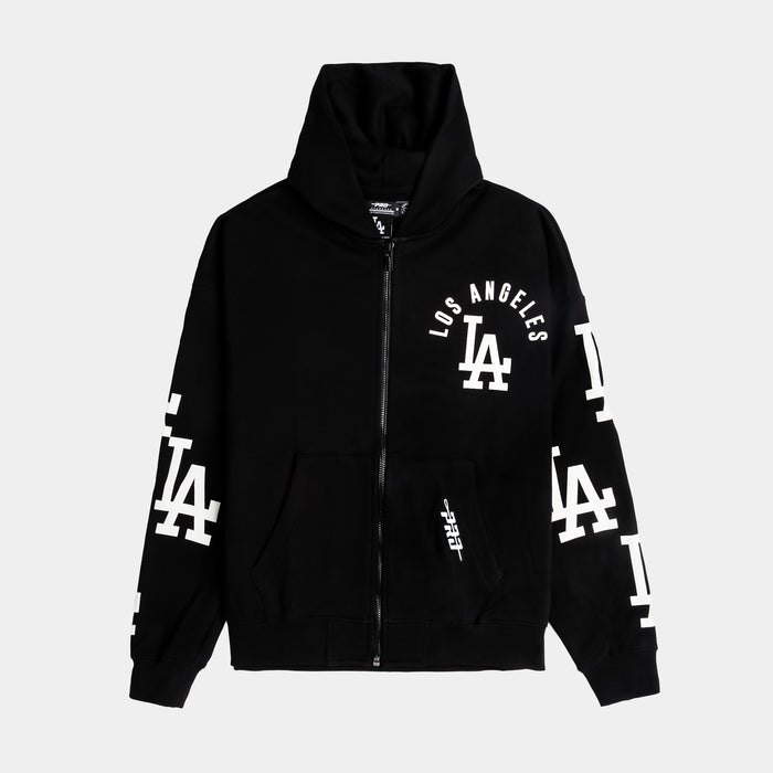 Los Angeles Dodgers All Pro Drop Shoulder Zip Up Mens Hoodie (Black/White)