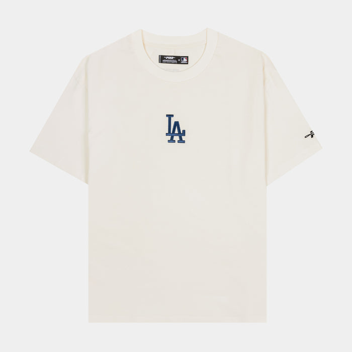 Los Angeles Dodgers Classic Icon Mens Short Sleeve Shirt (Beige/Blue)