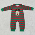 LR0028 Deer Embroidery Stripes Print Baby Boys Christmas Romper