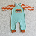 LR0046 Pumpkin Print Baby Boys Fall Romper