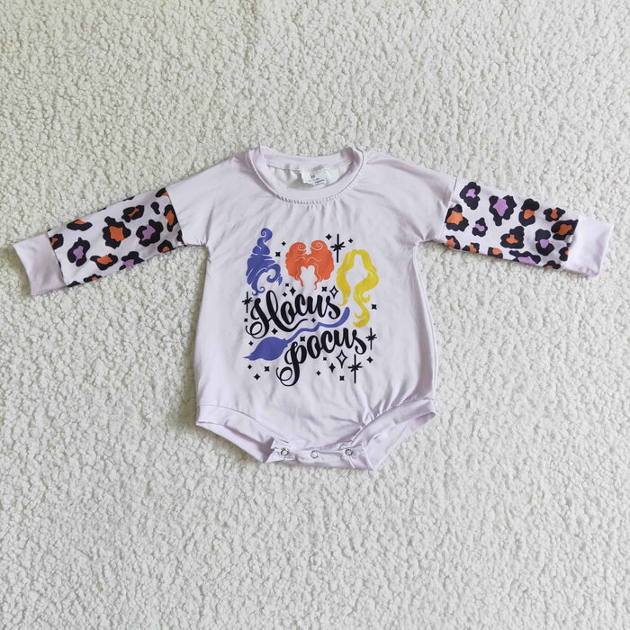 LR0062 Witch Leopard Print Baby Girls Halloween Romper