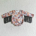 LR0064 Skull Flowers Bat Baby Girls Halloween Tassel Romper