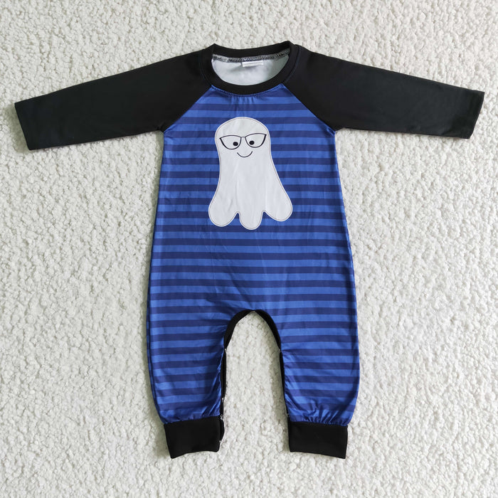 LR0066 Ghost Stripes Print Baby Boys Halloween Romper