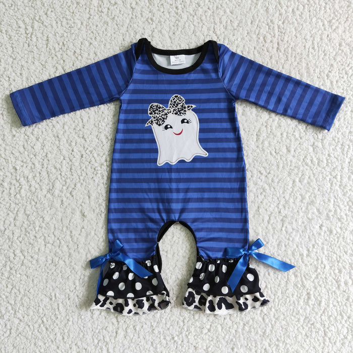 LR0067 Ghost Stripes Print Baby Girls Halloween Romper