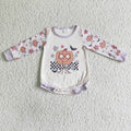 LR0083 Pumpkin Flowers Bat Print Baby Girls Halloween Romper