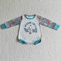 LR0085 Spooky Ghost Plaid Print Baby Boys Halloween Romper