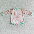 LR0092 Pumpkin Patch Flowers Print Baby Girls Fall Romper