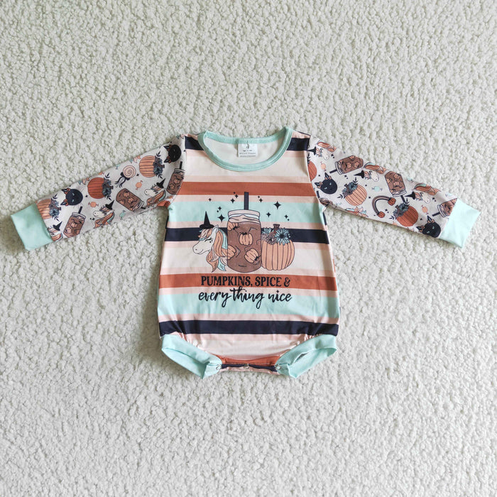 LR0094 Pumpkin Spice Unicorn Baby Girls Halloween Romper