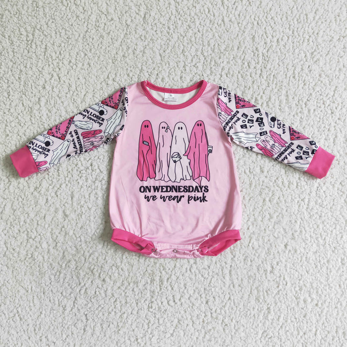LR0098 ON WEDNESDAYS Pink Baby Girls Halloween Romper
