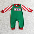 LR0110 Candy Deer Embroidery Stripes Print Baby Boys Christmas Romper