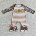 LR0134 Pumpkin Embroidery Stripes Leopard Print Baby Girls Fall Ruffle Romper